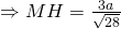 Rightarrow MH = frac{{3a}}{{sqrt {28} }}