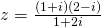 z = frac{{(1 + i)(2 - i)}}{{1 + 2i}}